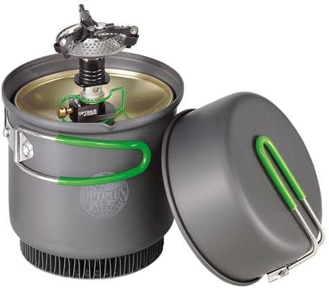 Optimus Crux Weekend HE – Système de cuisson ultra-léger avec réchaud et casserole à échangeur thermique pour camping, trekking et aventures en plein air