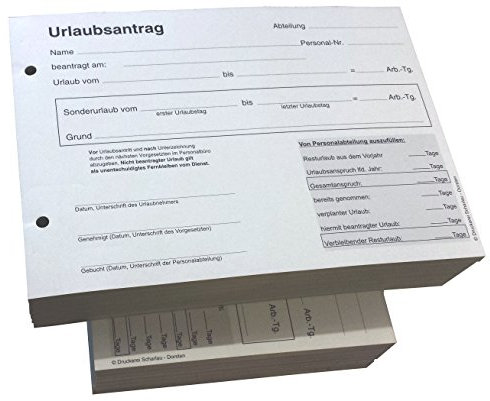 10x Urlaubsantrag - Blocks Urlaubsantrag - Urlaub - DIN A5 quer - 2-fach - durschschreibend 2x50 Blatt - SD (22267)