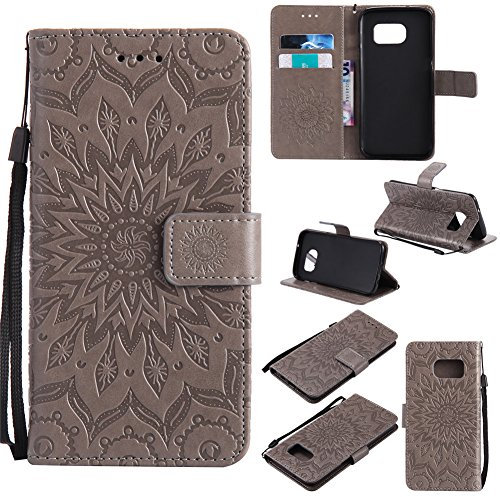 Nancen Compatible with Handyhülle Galaxy S7 Edge Hülle,Galaxy S7 Edge/SM-G9350 (5,5 Zoll) Leder Wallet Tasche Brieftasche Schutzhülle, Nancen Prägung Sonnenblume Muster