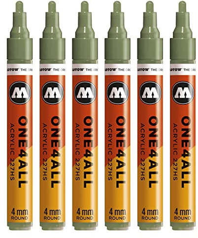 Molotow One4All 227HS Acryl Marker (4,0 mm Strichstärke, hochdeckend und permanent, UV-beständig, für fast alle Untergründe) 6 Stück Farbe 205 amazonas hell | 4,0 mm Strichstärke, hochdeckend und permanent, schnell trocknend, UV-beständig, nachfüllbar, für fast alle Untergründe