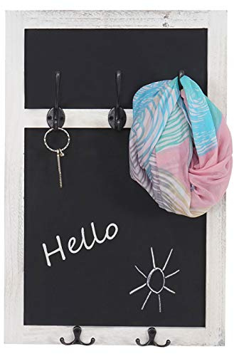 Mendler Wandgarderobe HWC-C51, Garderobe Kreidetafel Wandtafel, 5 Haken 55x34cm - weiß, shabby