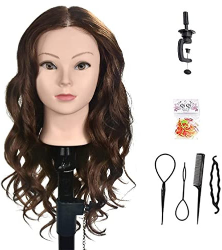 20-22 Training Head 100% Human Hair Mannequin Head Manikin Doll Head Hair Styling Head with Free Clamp