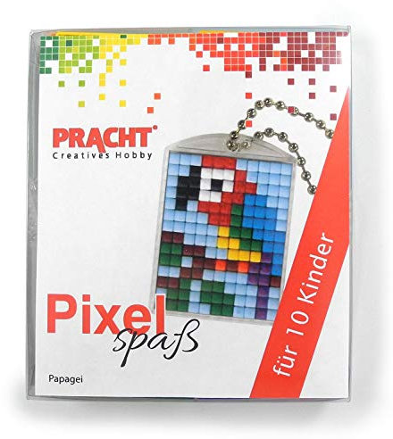 Pracht Creatives Hobby Pixel P90058-07501 Spaß Bastelset Papagei, mit 10 Medaillons zum Pixeln, einfaches Stecksystem ohne Bügeln und Kleben, für Kindergeburtstag, Bastelnachmittag, Schulen und Kitas