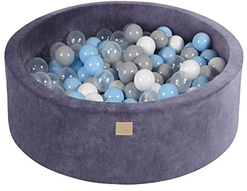 MEOWBABY Piscine à Balle pour bébé – Piscine à balles Douce en Velours 90x30cm avec 200 balles – Fosses a Boules pour Enfants, Bleu Gris