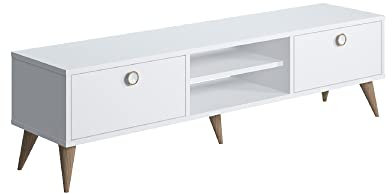 Marque Amazon - Movian Vera Meuble TV bas avec rangement, 152 x 35 x 40 cm, Grande, Blanc