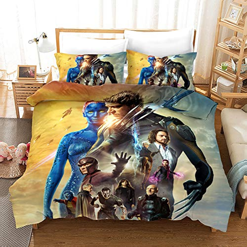 NICHIYO X-Men Bettwäsche Set - Bettbezug und Kissenbezug,Mikrofaser,3D Digital Print dreiteiliger Bettwäsche(Bettbezug + Kissenbezüge) (4,Single 135x200cm)