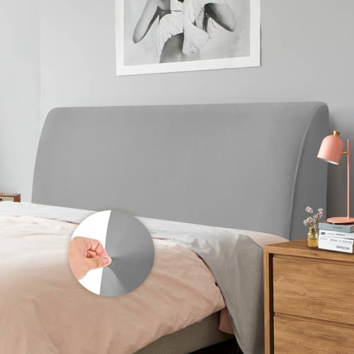 Caijin Bettkopfteil Hussen Bett Kopfteil Bezug, Weicher Strecken Samtstoff Staubdicht, Staubdichte Schutzhülle für gepolsterte Schlafzimmer Kopfteil, Samt Stoff (200-220 cm(King), Silber Grau)