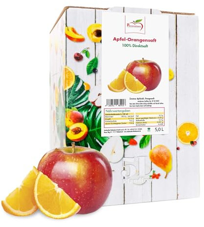 Pfannenschwarz Fruchtsaft Manufaktur Apfel-Orangensaft 100% Direktsaft, 2er Pack (2x5 l Bag in Box)