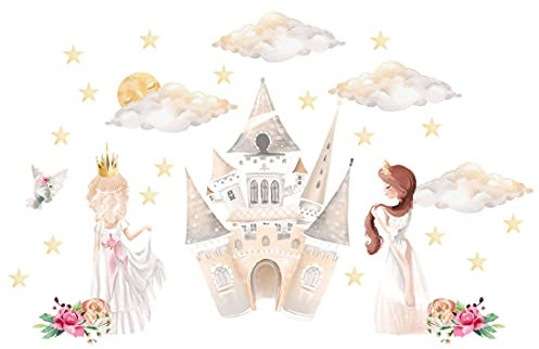 Osomhome Wandtattoo Kinderzimmer Mädchen Prinzessin (165x105cm) | Kinderzimmer Deko Babyzimmer Wanddeko | Wandaufkleber Wandbild Kinderbilder Wandsticker | Castle, Burg, Einhorn os6212