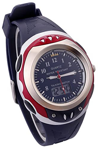 通用 Digitale und analoge Sprechende Uhr auf Italienisch mit Wecker und Stundenbericht für Kinder und Blinde, blau, Armband