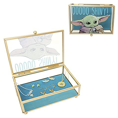 Star Wars The Mandalorian The Child Grogu OOOOO SHINY! Gold Trim Glass Jewelry Box, Officially Licensed