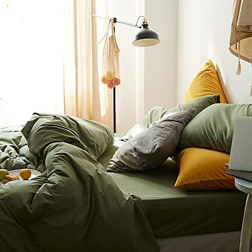 Michorinee Housse de Couette 220x240 cm Vert Olive - Parure de Lit 220x240 Adulte 2 Personnes avec Fermeture Éclair Sets de Housse Couette en Microfibre avec 2 Taie d'oreiller 65x65 cm