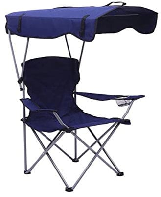Campingstuhl 150 Kg Belastbar, Angelstuhl Faltbar mit Fussteil, Faltstuhl Camping Armlehne, Wetterfest Strandstuhl mit Schirm, Tragbar Klappbar Hoch Karpfenstuhl mit GeträNkehalter Navy Blau