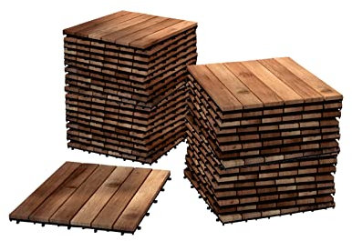 SAM Holzfliese 01, Akazienholz massiv + geölt, 99 Fliesen für 9 m², 30x30 cm, Bodenbelag mit Drainage, Balkonfliesen/Terrassenfliesen/Klickfliesen