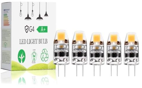 2W G4 LED Lampen Dimmbar, G4 LED Birnen Ersatz für 20W Halogenlampen, Warmweiß 3000K,200 LM, 12V AC/DC, 360°Abstrahlwinkel, G4-Sockel Niedervolt Halogenlampe, 5er Pack