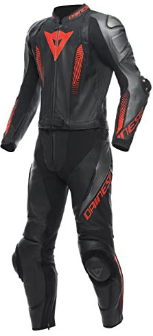 Dainese Tuta in pelle Laguna Seca 5 2 pezzi per moto, colore: nero/antracite/fluoro-re, 50