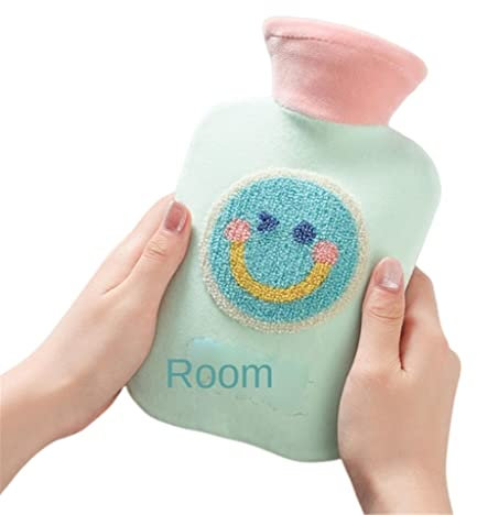 SHUIZONG Bouteille d'eau Chaude Mignon Thermos 500/1000/2000 ML en Peluche en Peluche PVC PVC Plombing Sac À Eau Tiède À Main-Smiley D 500Ml