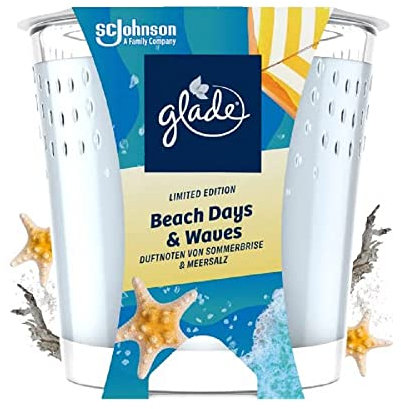 Glade (Brise) Duft-Kerze im Glas, Beach Days & Waves, mit ätherischen Ölen angereichert, 6er Pack (6x129 g)