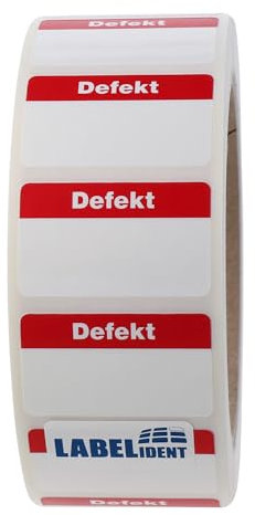 Qualitätssicherungsetiketten - Defekt - 38 x 23 mm - 1.000 QS-Etiketten auf Rolle, Polyethylen weiß, ablösbar