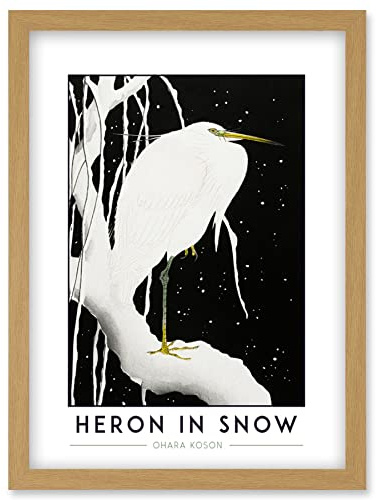 Wee Blue Coo Ohara Koson Heron In Snow Painting Artwork Framed Wall Art Print A4