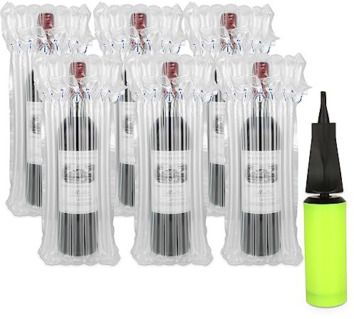APACALI 50 Pack Wine Bottle Protector, Air Column Cushion Wine Bags, Wine Bubble Wrap Bags, Wine Bottle Packaging Bag with 1 Pump, Bottle Protectors for Travel, Safe Packaging, Transportation