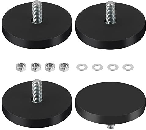 Libershine Magneti al neodimio, Gommati Ganci Magnetici, con Perno Filettato Maschio M6 e Dadi, Ø 43 mm, Sistemi Magnetici con Guaina in Gomma, per Viti, Occhielli o Ganci (4 Pezzi)