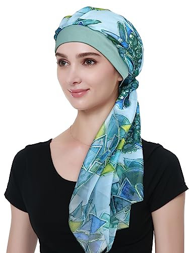 Alnorm Chemo Beanies für Frauen Leichtes Chemo-Bandana zum Anziehen Turban Grün