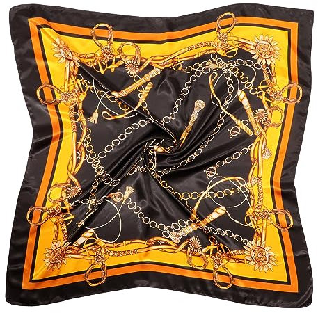DRESHOW Femmes Grand Foulards Carrés Satin Foulards Cheveux Accessoires Soie Carrés Motifs Classiques Bandanas Plage