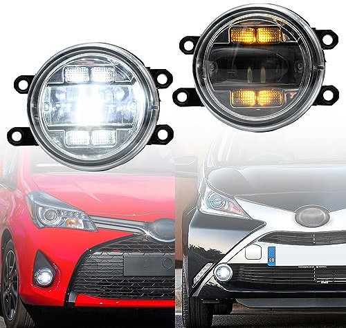 NSLUMO LED-Nebelscheinwerfer DRL Tagfahrlicht für Toyo.ta Yaris Corolla Aygo Camry Auris Frontstoßstange Nebelscheinwerfer Reflektoren Blinker DLR-Lauflicht 2 Stück klare Linse