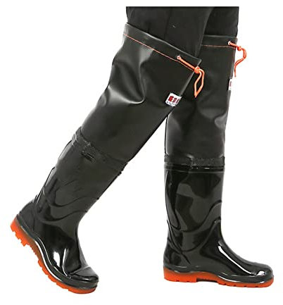 HWBZSZY Stivali da Pioggia Alti in PVC Impermeabili al 100% Scarpe da Pesca Antiscivolo Stivali da Fango Traspiranti Ultraleggeri per Trampolieri, Pesca A Mosca, Caccia, Lavori di Letame,Nero,42 EU