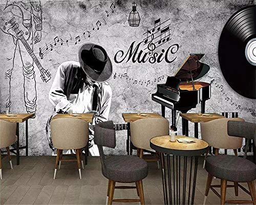 XLMING Hand Painted Vintage Music Themed Decorative Painting Classic Fashion 3D Wallpaper Pulp 3D Wallpaper Home Decor Paste Living Room The Wall for Bedroom Mura-300cm×210cm
