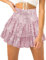 Maeau - Mini Jupe Femme Été Jupe Plissée Floral Multi-Couches Volants Ourlet Jupe à Paillettes A-Ligne Mignon Jupe Club Fête - Rose - S
