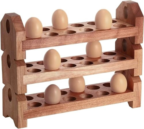 KLUFO Huevera de Madera Bandeja para almacenar Huevos Frescos Bandeja apilable para Huevos salados Organizador para mostrador de Cocina Expositor Rústico Huevera Contenedor