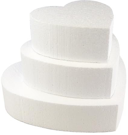 Jacobi Decor Herz Dummy Set 3 Etagen | 24cm hohe, hochwertige Styropor Torte | Deko-Torte 15.5cm, 22.5cm, 30.5cm breit - 8cm Hoch | weiß (3 Stöckig)