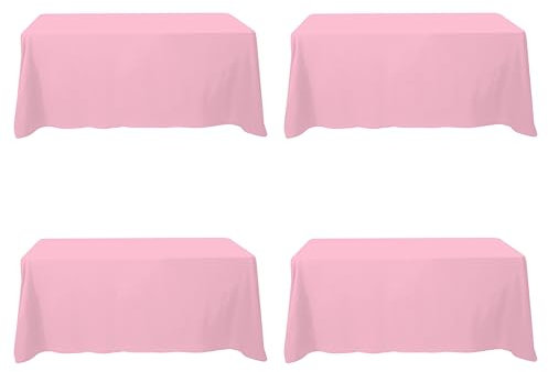 BRILLMAX Paquete de 4 manteles rectangulares de color rosa para mesas rectangulares de 6 pies, 90 x 132 pulgadas, 6 pies, tela de lino y poliéster, lavable, ropa larga para bodas, recepciones,