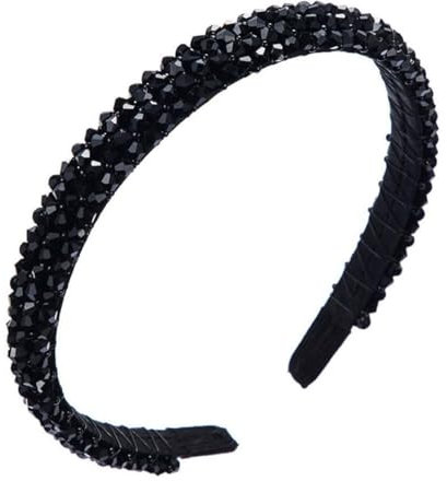 EORPAVU serre tete mariage,Bandeau en cristal, bandeau en perles cousues à la main, couvre-chef de mariée élégant et à la mode (noir)