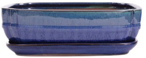 Bonsai - Schale eckig 32 x 24.5 x 9 cm, grün/blau, mit Untersetzer 41118
