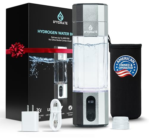 H2ydrate 2024 Wasserstoff-Wasserflasche mit leicht zu tragender Flaschentasche, US-Kunststoff-Wasserflaschenadapter und Ladegerät, hydrierte Wasserflasche mit bis zu 6500 ppb und fortschrittlicher
