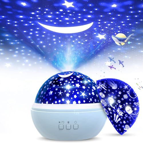 Proiettore Stelle Soffitto, proiettore galassia 8 Colori, Proiettore Cielo Stellato Bambini, 360° Rotazione Led Proiettore, Lampada Proiettore Per Neonati, Regali Natale, Compleanno Regalo (Blu)