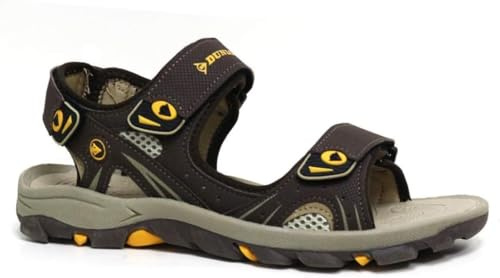 DUNLOP New Men's Sports Beach Trekking Walking Hiking Hook & Loop Summer Sandals Sizes 7-12 (Brown Yell, UK Footwear Size System, Adult, Men, Numeric, Medium, 12)