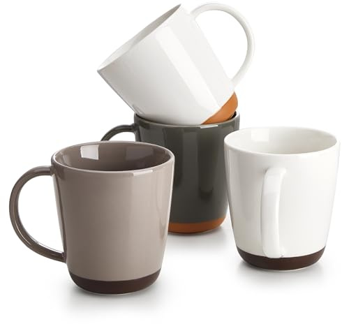 Sweese Porcelain Coffee Mugs Set of 4-16 Ounce -Microwavable, Coffee Cups for Latte, Hot Tea, Cappuccino, Mocha, Cocoa with Big Handle, Assorted Neutrals