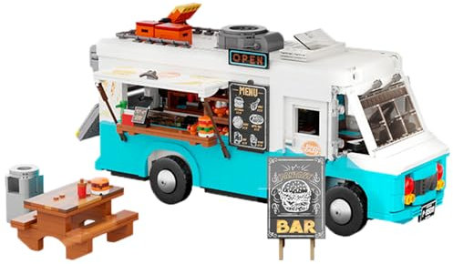barweer Nostalgisches City Food Truck Klemmbausteine,Retro Wohnmobil Chevrolet P30 Van Baustein, Auto Bus Modell für Erwachsene und Kinder（2196 Teile）