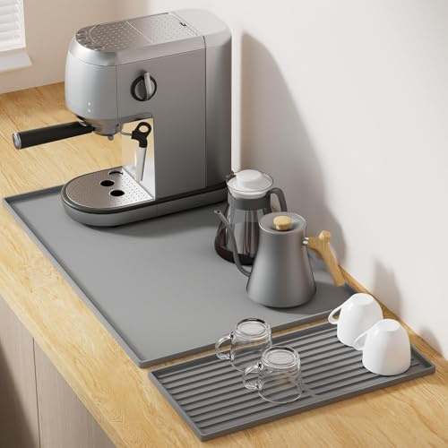 Gachiwar 2-in-1 Silikon Matte für Kaffeemaschine for Coffee - 61x40,5 cm rutschfeste Unterlage mit erhöhtem Rand & 40x19 cm Abtropfmatte – Spritzschutz, leicht zu reinigen, ideal für Küche