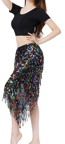MUNAFIE Bauchtanz Hüfttuch Pailletten Fransen Glitzer Rock Festival Outfit Damen