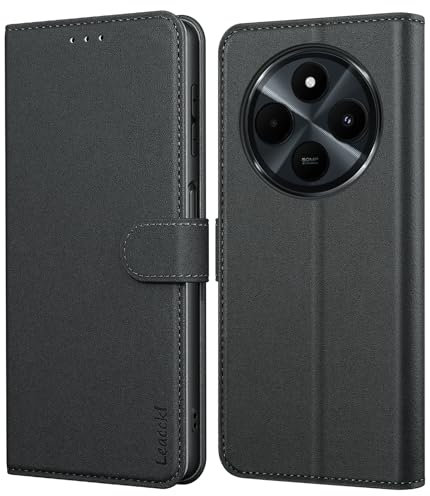 Leacckl Coque pour Xiaomi Redmi 14C / Poco C75, Etui Protection Housse Premium en Cuir PU Portefeuille, [Ranges Cartes] Pochette Fermeture Magnétique, Noir