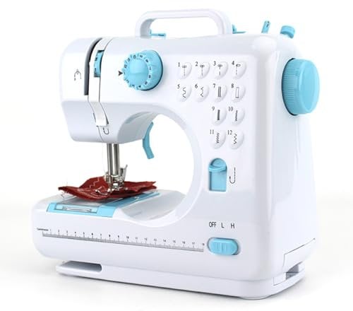 Candeon Maquina De Coser Electrica Portatil, 12 Puntadas Mini Máquina De Coser Für Principiantes Y Niños, Profesional Velocidad Ajustable Doble Línea Maquina Coser Con Luz LED Y Pedal Für Familiar