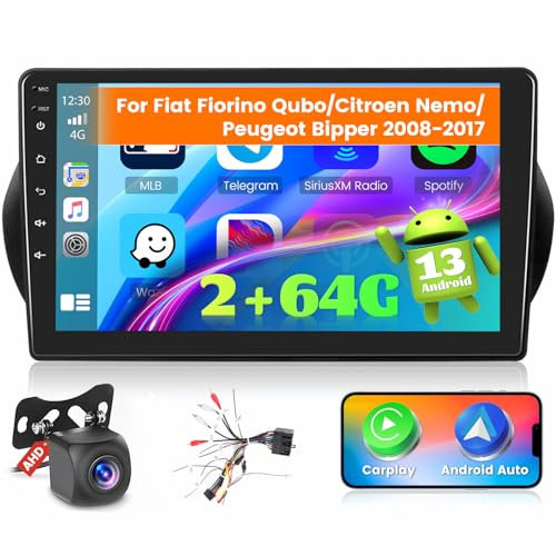 Ohradio 2G+64G Android 15 Radio Coche para Fiat Fiorino Qubo/Citroen Nemo/Peugeot Bipper 2008-2017, Carplay Android Auto Inalámbrico, 10,1 Pantalla Táctil 2 DIN con WiFi GPS FM/RDS BT SWC+Cám+Mic