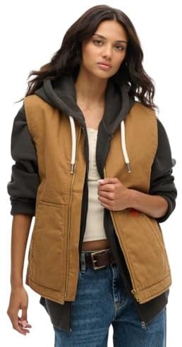 Superdry Damen Oversized Surplus Workwear Weste Denim Co Tabakbraun L