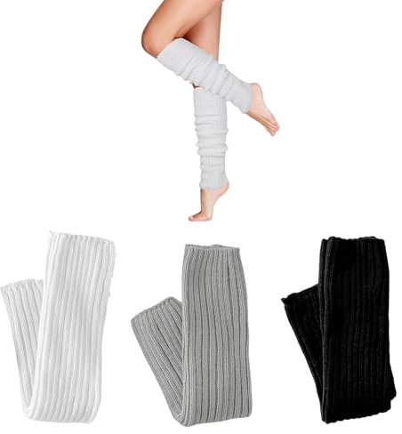 GUTERTOP 3 Paar Stulpen Damen, Legwarmers, Weich und Bequem Gestrickte Beinstulpen Zum Jeden Tag, Tanzen, Sport, Gym, Bergtouren (Schwarz, Weiß, Grau)
