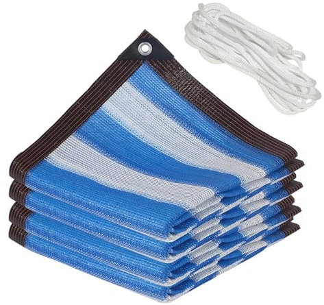 Sunblock Shade Sail 4m x 5m with Grommets and Rope Garden Canopy for Pergola Patio Plants Greenhouse Outdoor Shade Cover in Blue Stripes